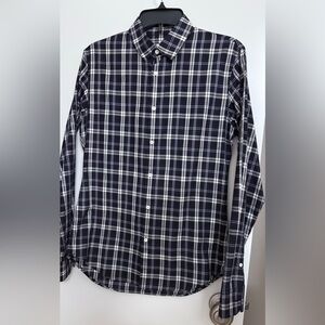 Sandro Men's Navy and White Checkered Shirt
